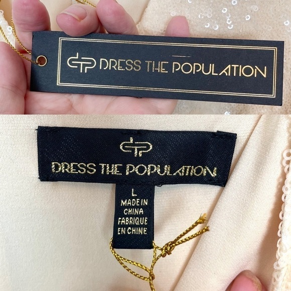 NWT Dress the Population Cream Zoe Sequined Mini L - Picture 16 of 16